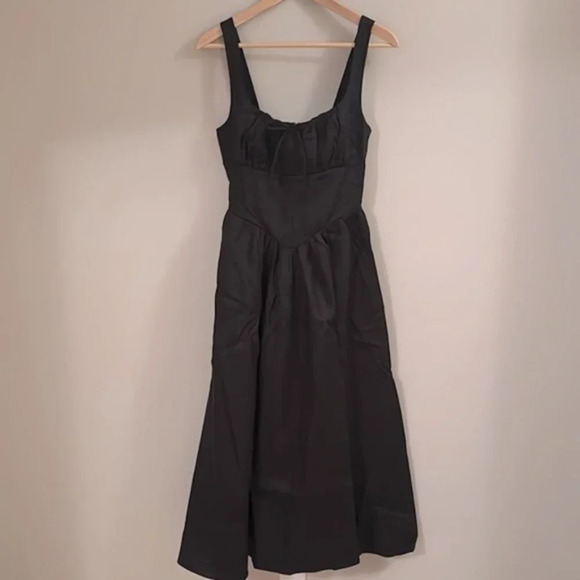 NEW Reformation Balia Linen Midi  Dress in Black | size 0 - Picture 7 of 12
